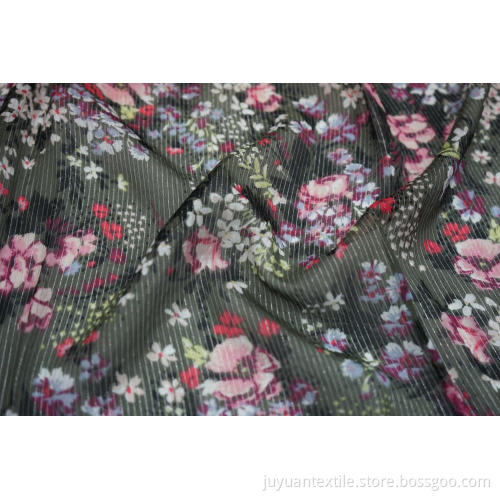 Viscose Georgette 50D Filament Polyester Lurex Stripe Fabric